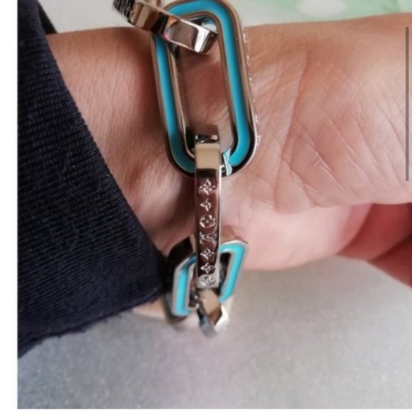 AUTHENTIC LOUIS VUITTON LVMONOGRAM LINKS STERLING & BLUE ENAMEL BRACELET 8 - Picture 4 of 15